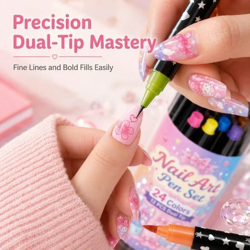 💅Nagelpennor med dubbla spetsar i 24 färger – enkel DIY-nageldesign