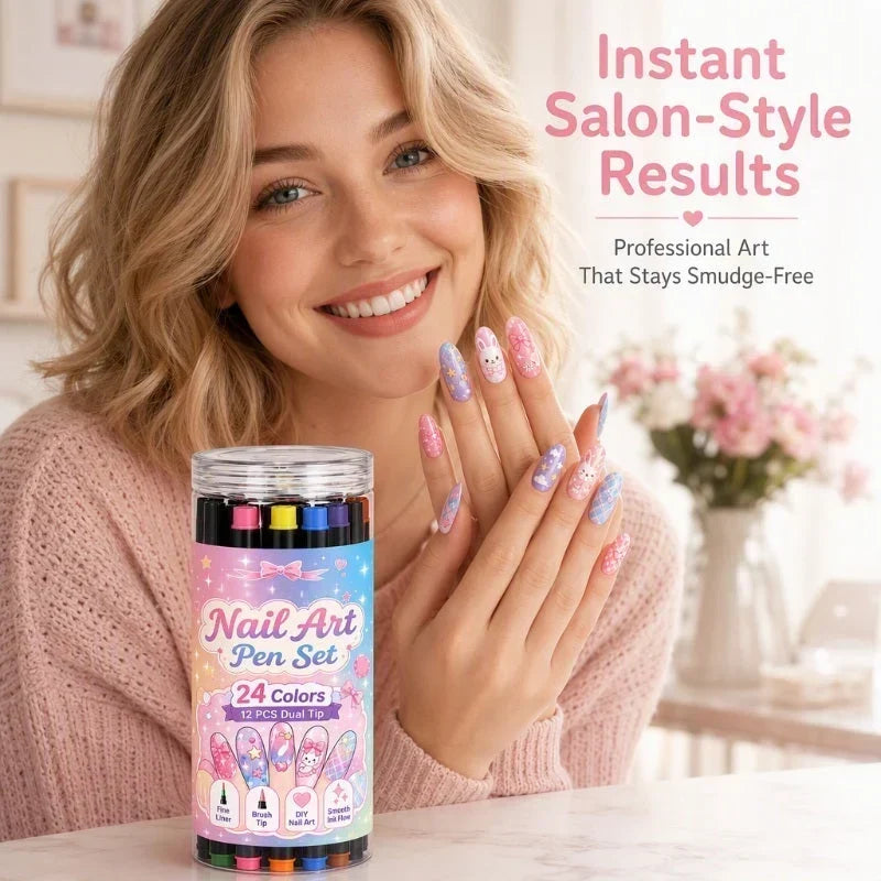 💅Nagelpennor med dubbla spetsar i 24 färger – enkel DIY-nageldesign