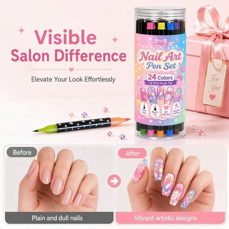 💅Nagelpennor med dubbla spetsar i 24 färger – enkel DIY-nageldesign