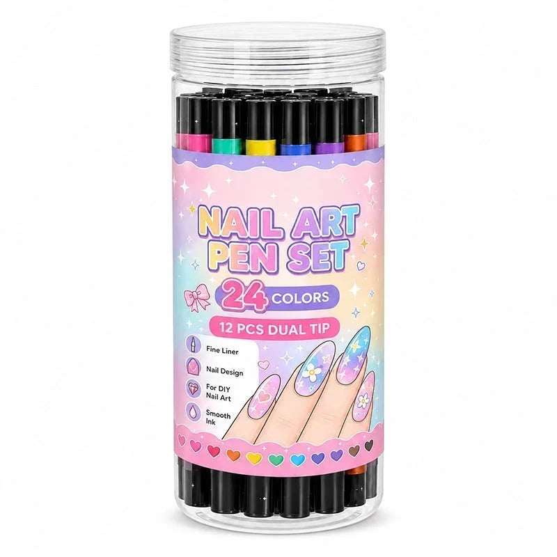 💅Nagelpennor med dubbla spetsar i 24 färger – enkel DIY-nageldesign