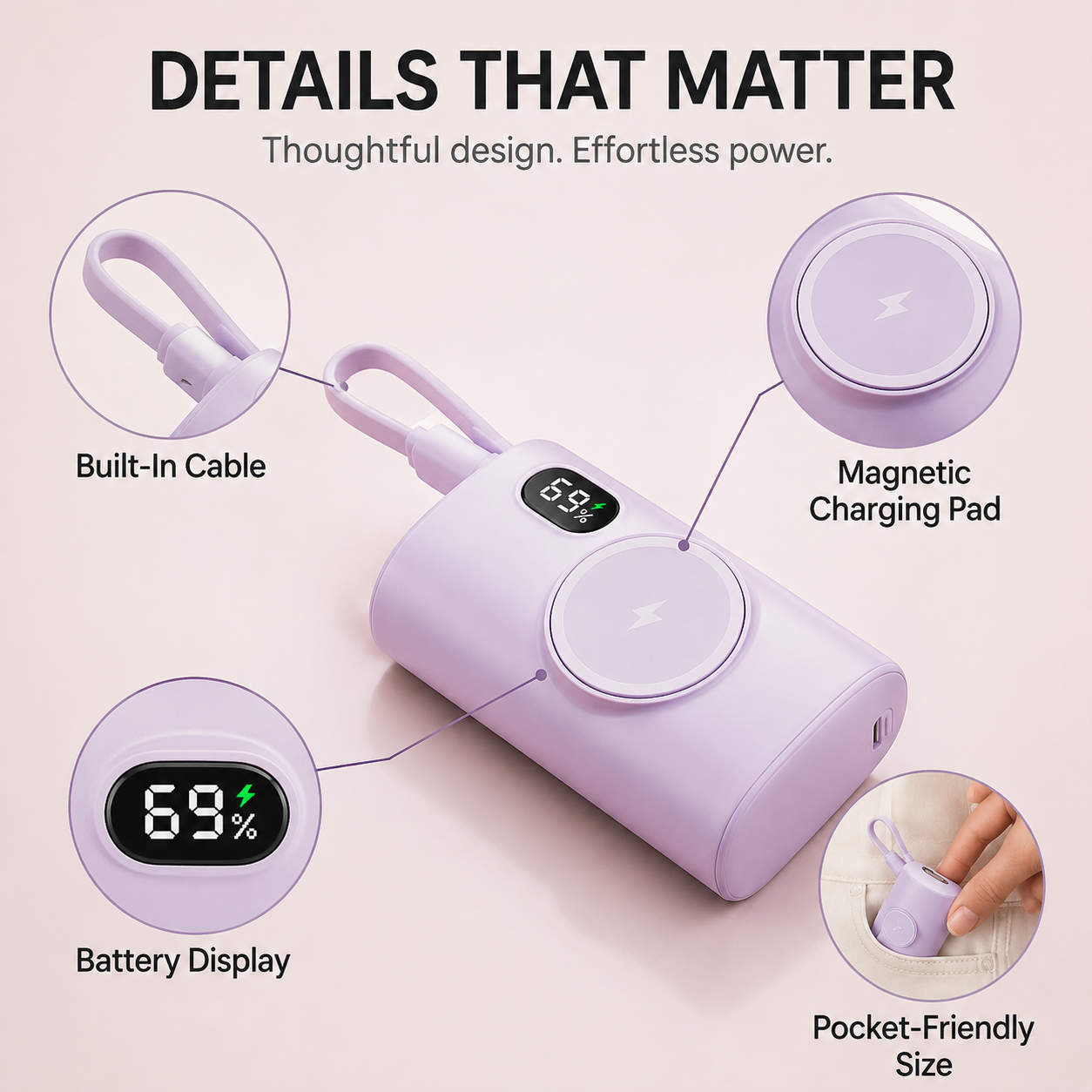 5000 mAh mini trådlös magnetisk powerbank