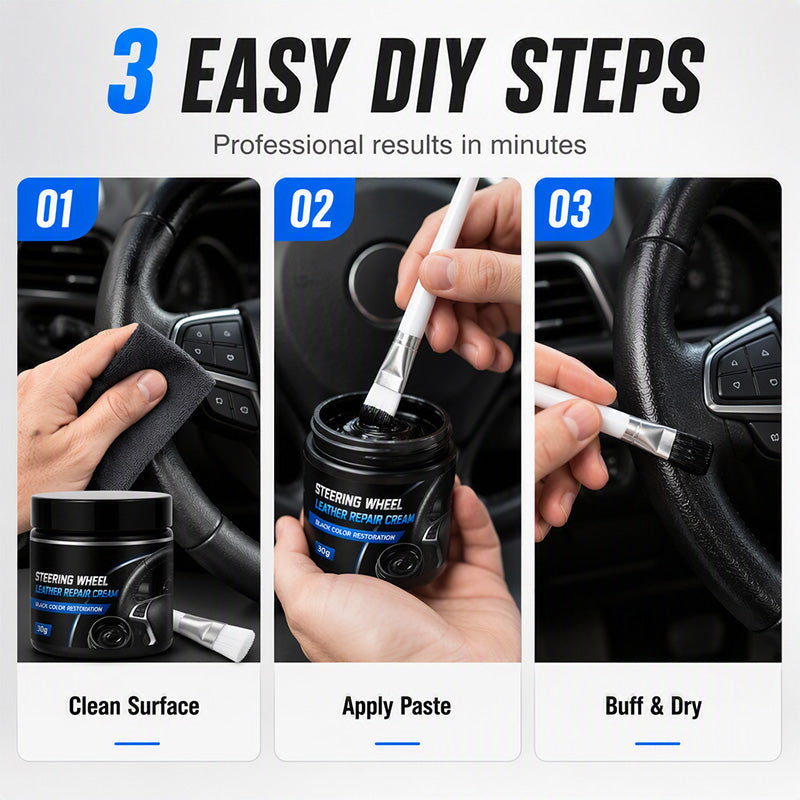 🔥50% RABATT NU!🚗Läderreparationskräm för bilratt – Återställer & fräschar upp slitet läder✨