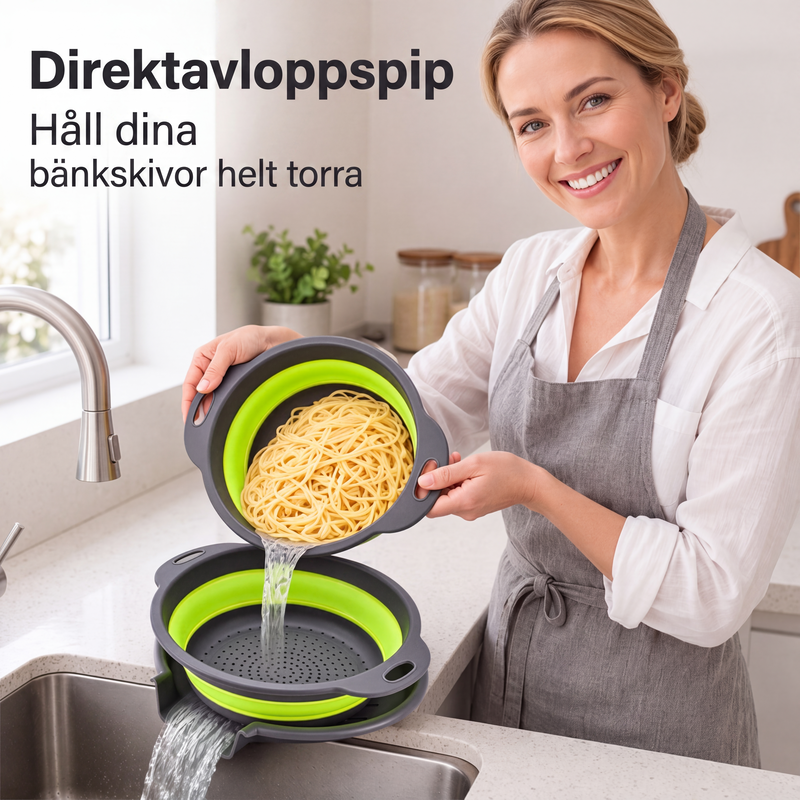 3-delat hopfällbart durkslagsset med avrinningsbas