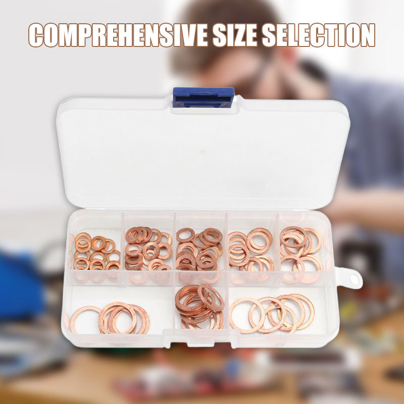 🟤 50 % RABATT NU! 🔩 Kopparbrickor – 100/200 st, 7/9 storlekar & förvaringsfack – perfekt för mekaniska och elektriska ändamål 🛠️