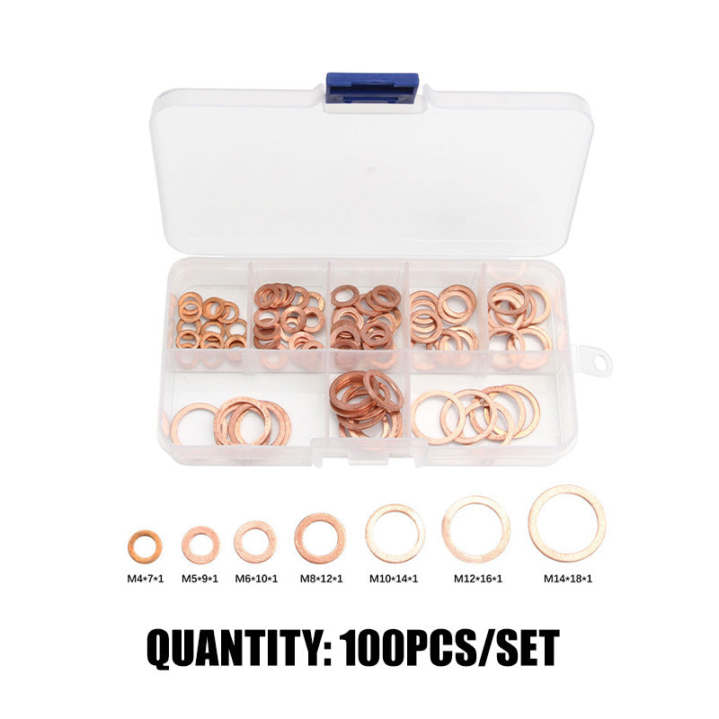 🟤 50 % RABATT NU! 🔩 Kopparbrickor – 100/200 st, 7/9 storlekar & förvaringsfack – perfekt för mekaniska och elektriska ändamål 🛠️