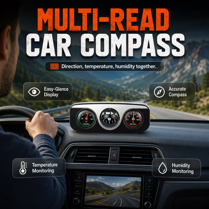 🚗 Multifunktionell bilkompass för instrumentbrädan
