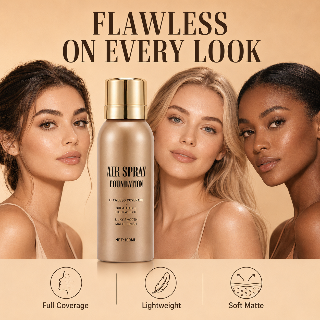✨ Vattenresistent Air Spray Foundation | Jämn matt finish