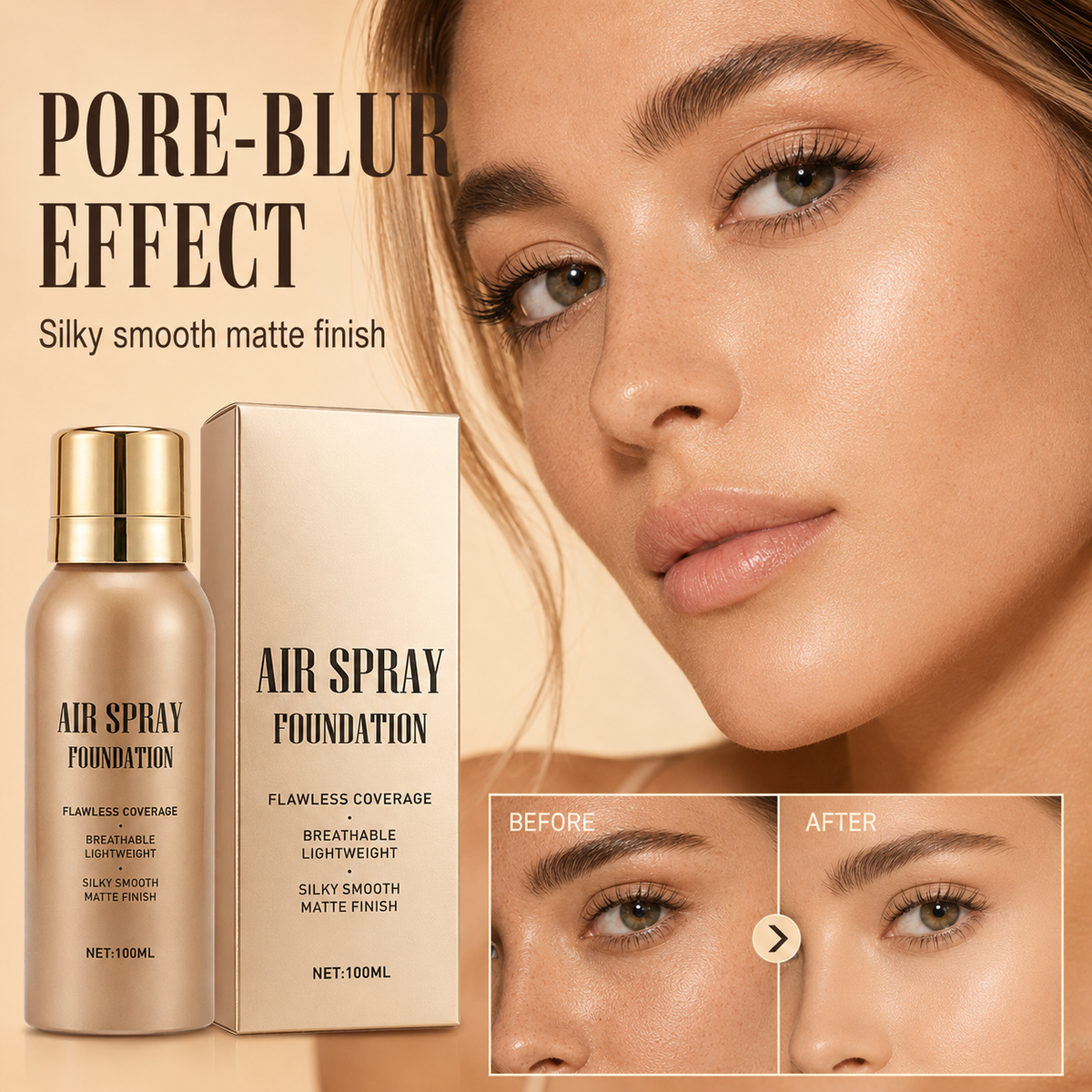 ✨ Vattenresistent Air Spray Foundation | Jämn matt finish
