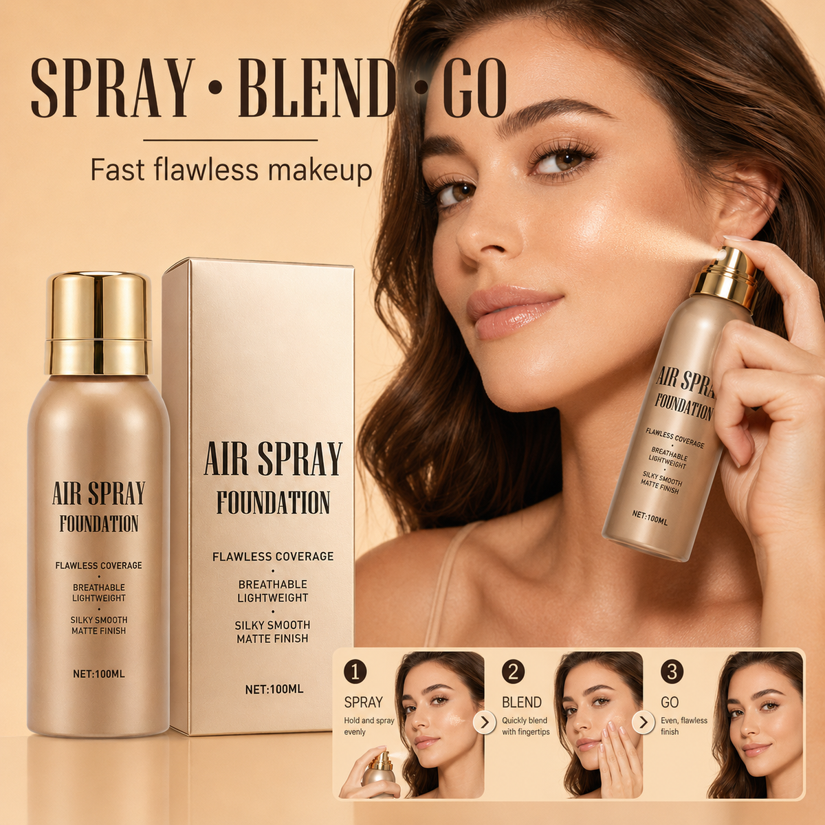 ✨ Vattenresistent Air Spray Foundation | Jämn matt finish