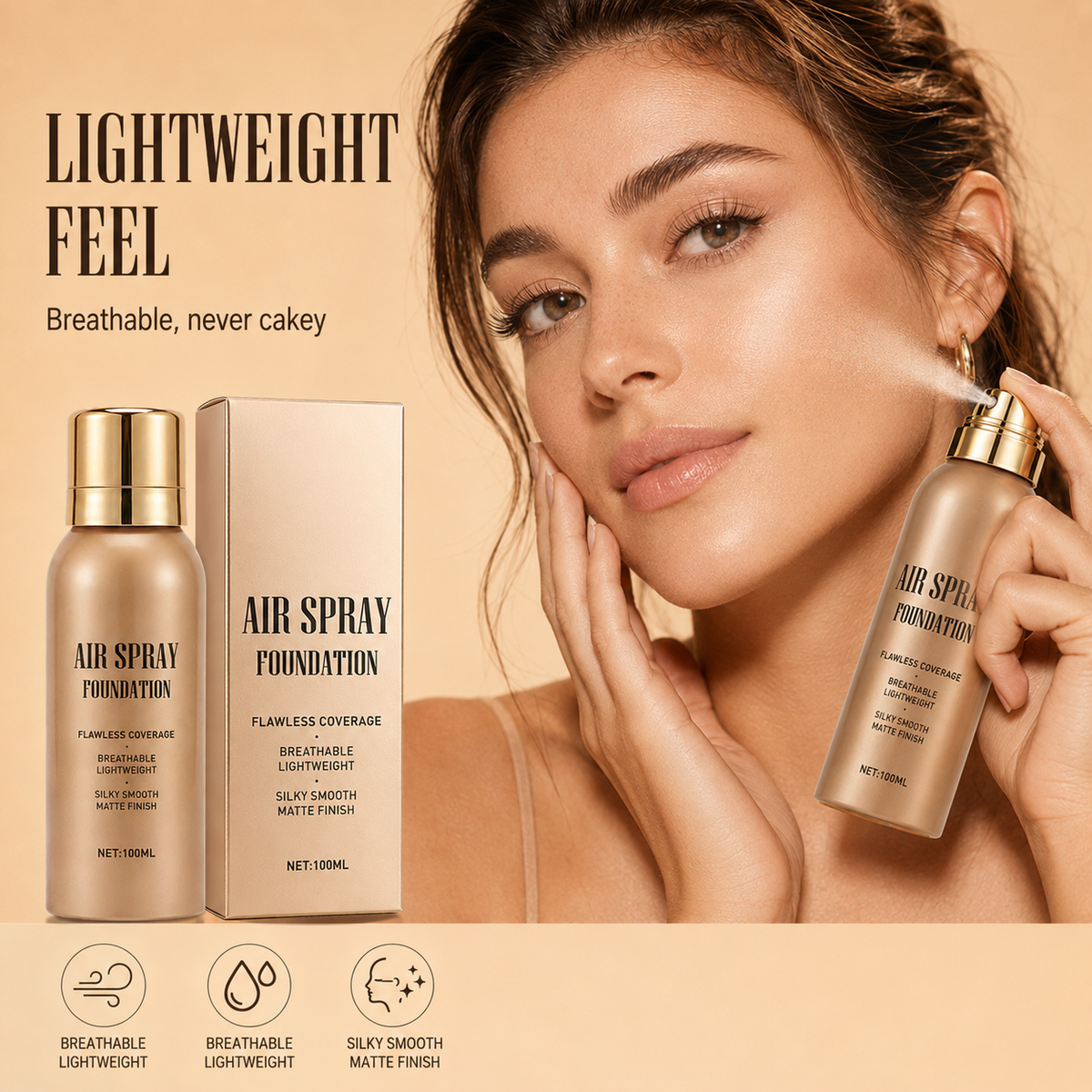 ✨ Vattenresistent Air Spray Foundation | Jämn matt finish