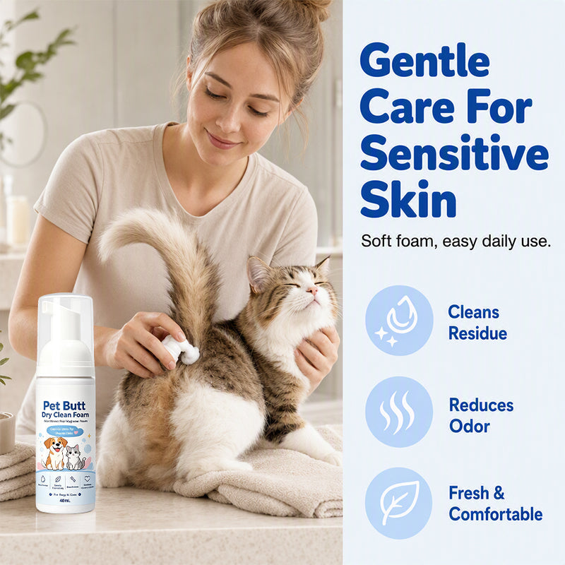 No-Rinse Pet Butt Dry Clean Foam för hundar och katter