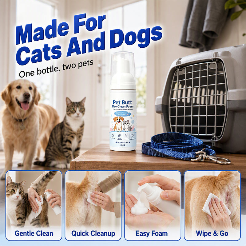 No-Rinse Pet Butt Dry Clean Foam för hundar och katter