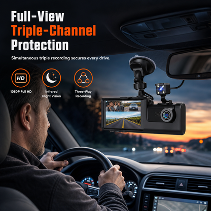 3-kanals 1080p HD-dashcam för bil