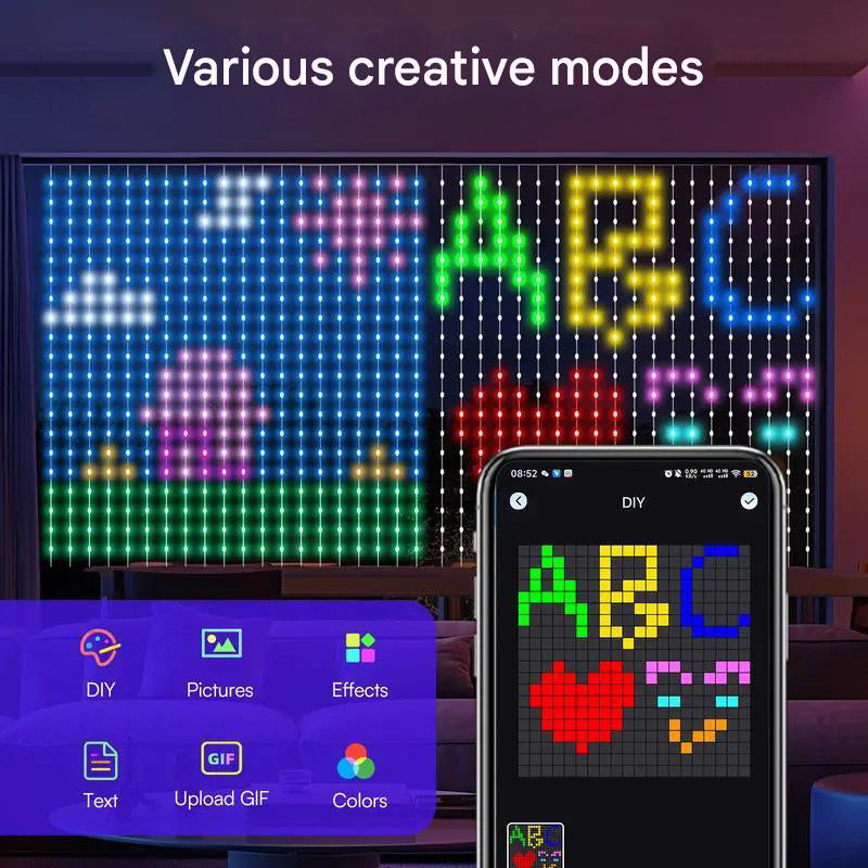 Vattentät smart LED-ljusridå med appstyrning och musiksynkronisering