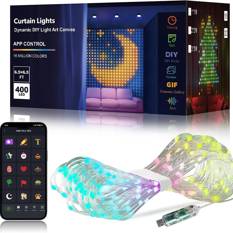 Vattentät smart LED-ljusridå med appstyrning och musiksynkronisering