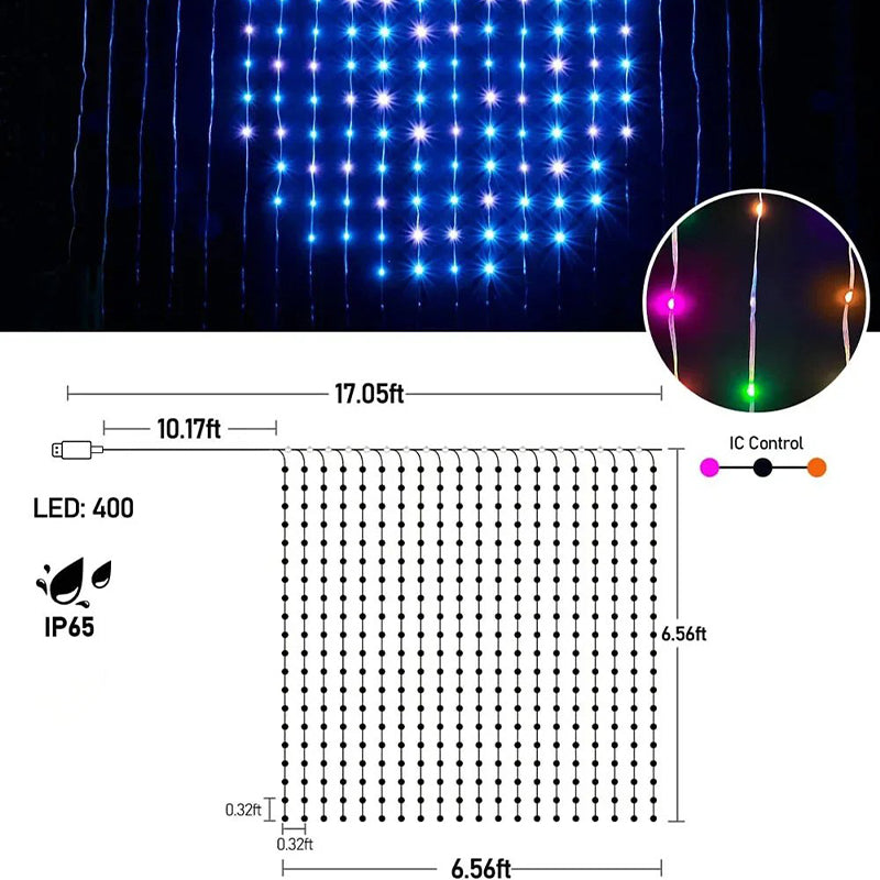 Vattentät smart LED-ljusridå med appstyrning och musiksynkronisering