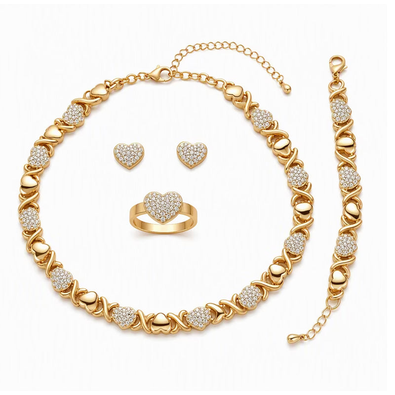⏳50 % rabatt under begränsad tid⏰Klassiskt smyckesset med hjärtmotiv i 4 delar📿💍💖