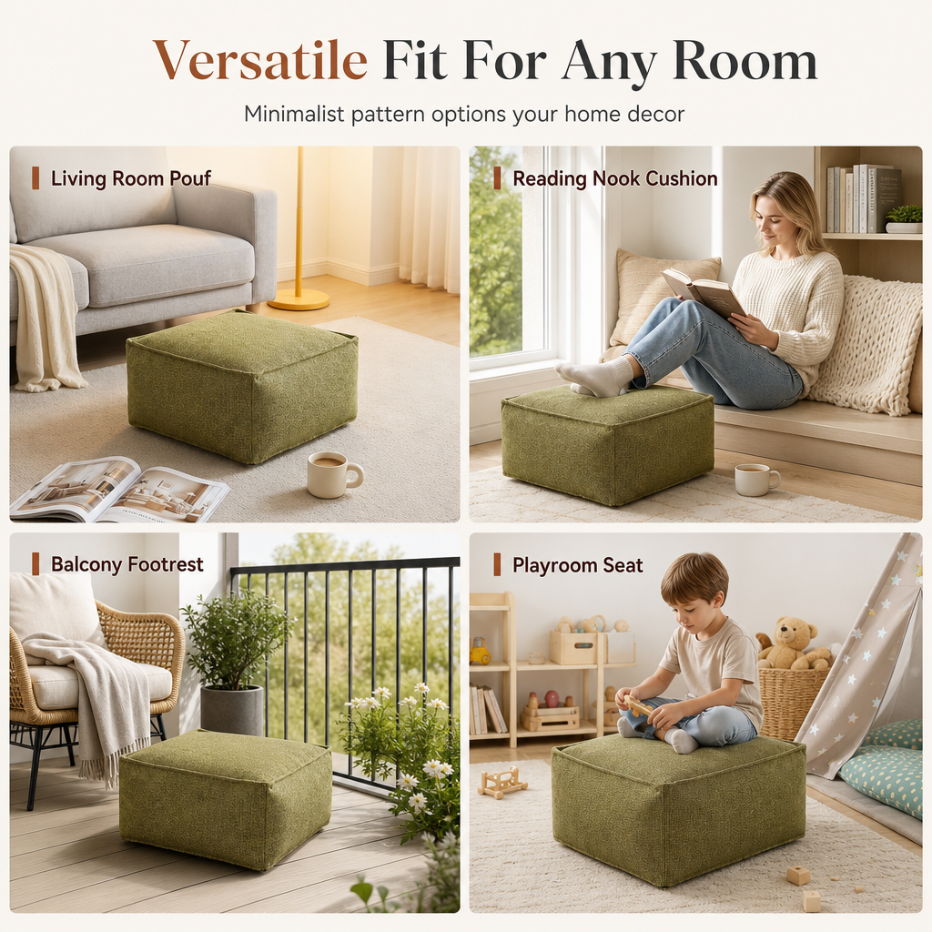 🧺 Förvaringspufföverdrag: Fyll med kläder, stöd upp till 100 kg, bred dragkedja, tvättbart, 45×45×23 cm