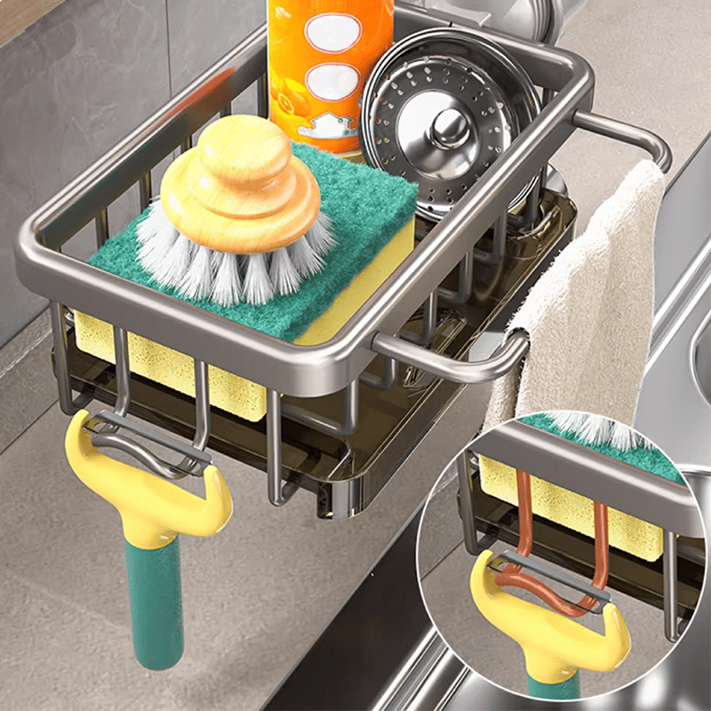 🧽Rostfritt ställ för kran & svamp, ordnar diskbänken snabbt✨🚰