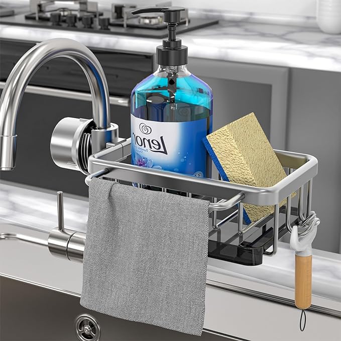 🧽Rostfritt ställ för kran & svamp, ordnar diskbänken snabbt✨🚰