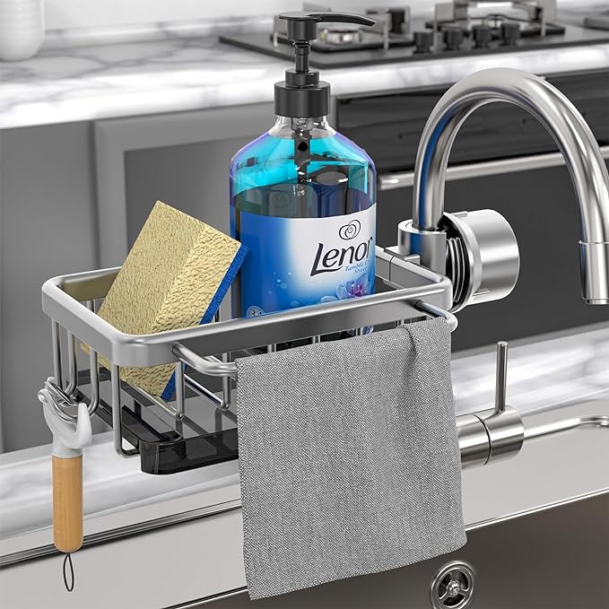 🧽Rostfritt ställ för kran & svamp, ordnar diskbänken snabbt✨🚰