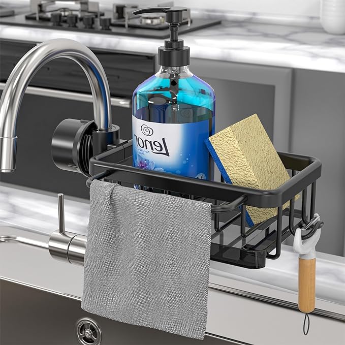 🧽Rostfritt ställ för kran & svamp, ordnar diskbänken snabbt✨🚰
