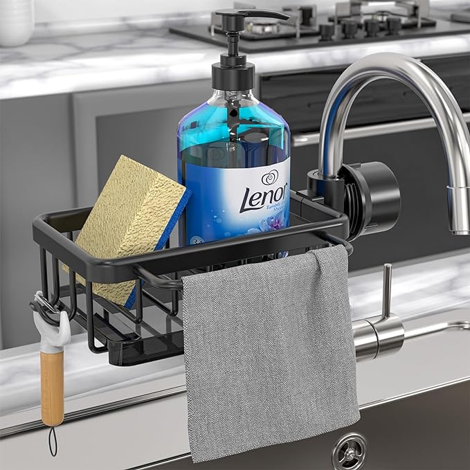 🧽Rostfritt ställ för kran & svamp, ordnar diskbänken snabbt✨🚰