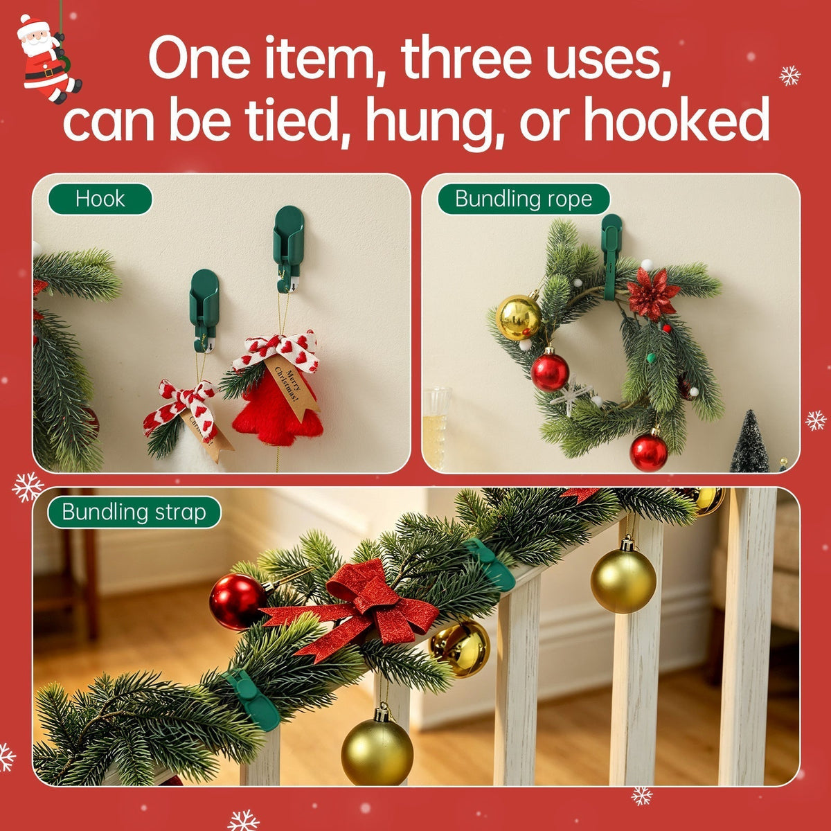 🎄 50 % RABATT NU! 🎅 Silikonband & spårlösa krokar för julkransar (5 st) – enkel upphängning utan borrning 🔔