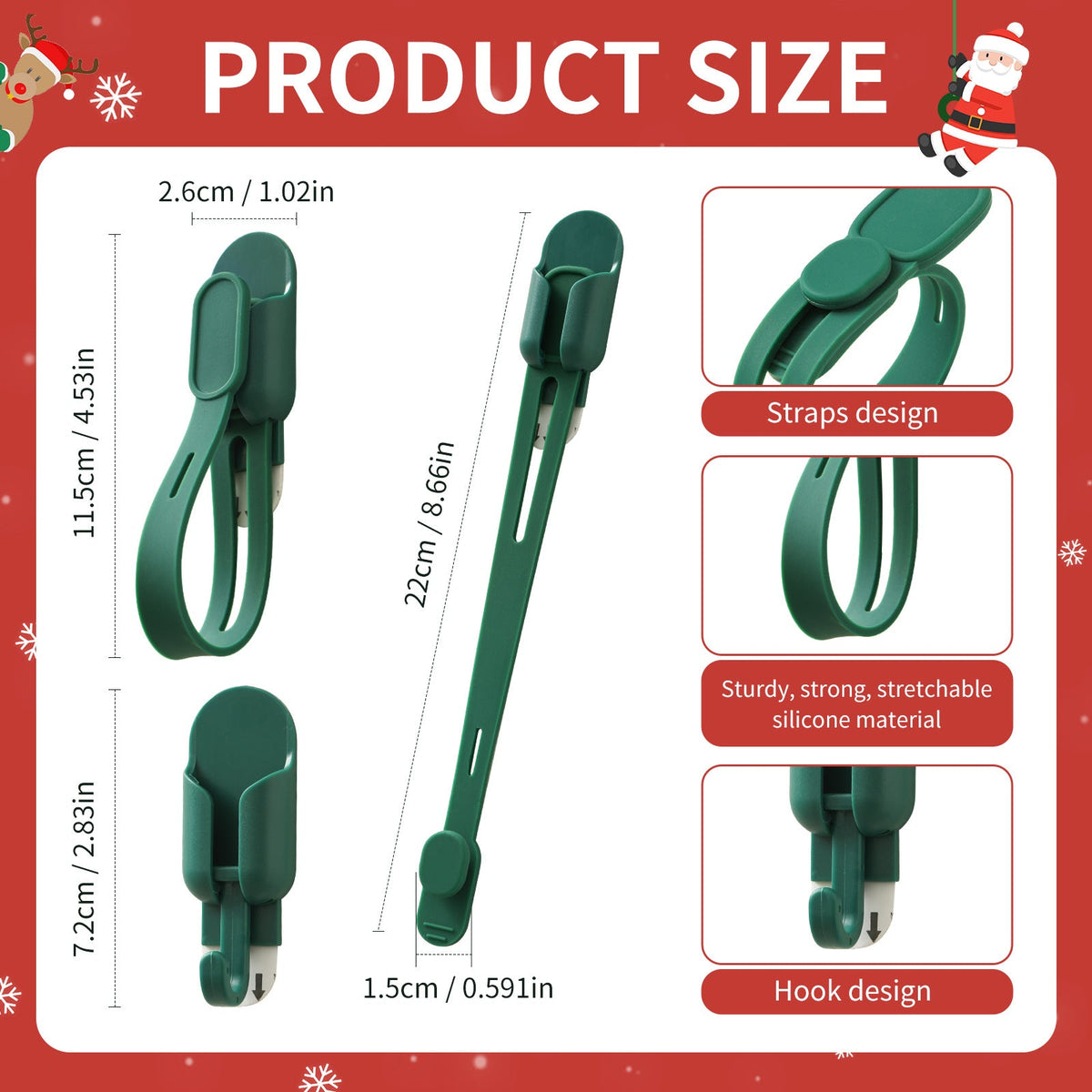 🎄 50 % RABATT NU! 🎅 Silikonband & spårlösa krokar för julkransar (5 st) – enkel upphängning utan borrning 🔔