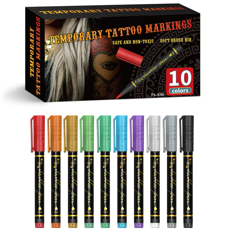 ⏳ Tidsbegränsat erbjudande ⏰🎨 Set med 10 pennor för tillfälliga tatueringar – pennor för kreativ kroppskonst ✨