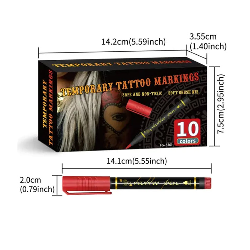 ⏳ Tidsbegränsat erbjudande ⏰🎨 Set med 10 pennor för tillfälliga tatueringar – pennor för kreativ kroppskonst ✨