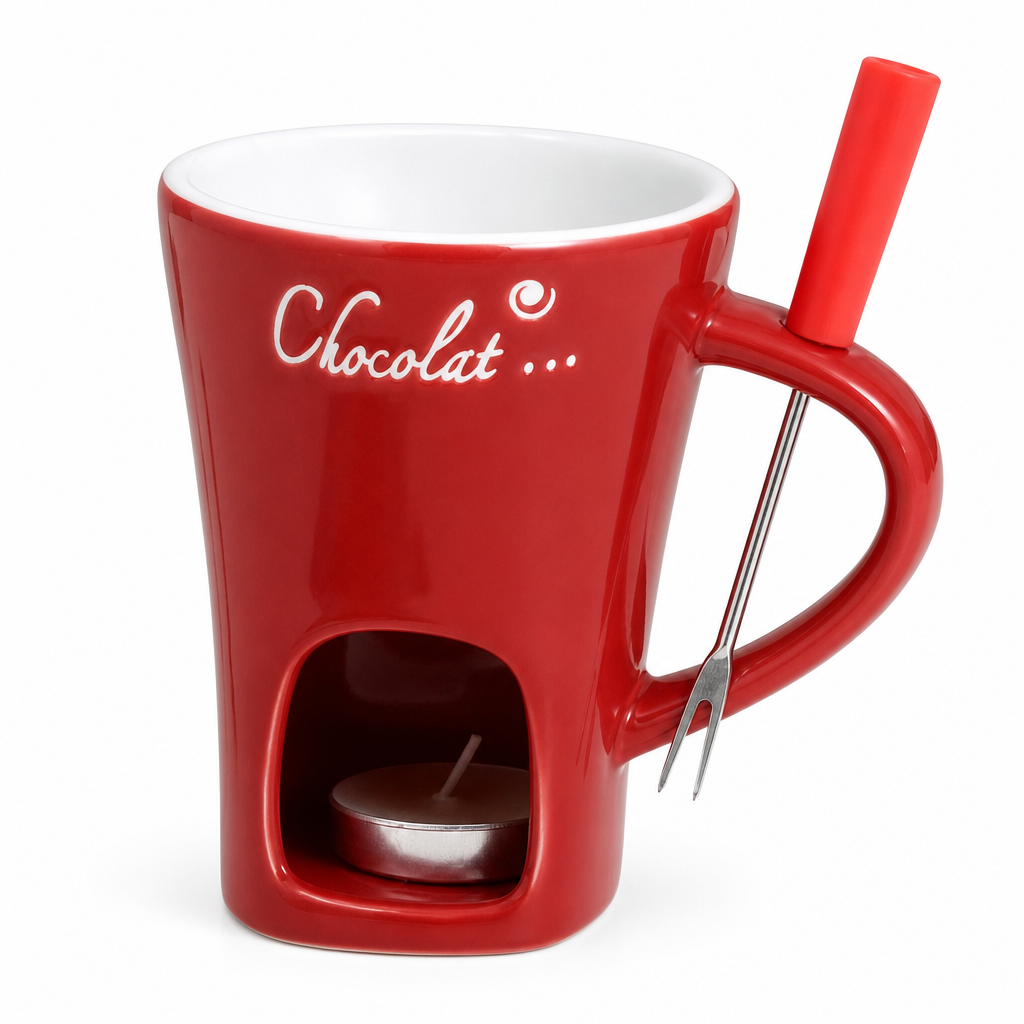 🍪Populært tilbud – 50 % RABAT☕ Keramisk fonduekrus til chokolade & ost med gaffel – perfekt til hyggelige aftener & gaver🍫