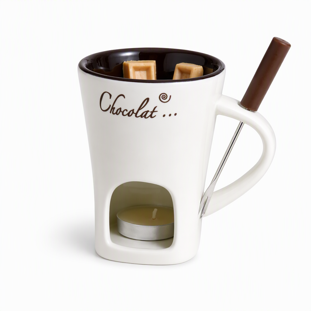 🍪Populært tilbud – 50 % RABAT☕ Keramisk fonduekrus til chokolade & ost med gaffel – perfekt til hyggelige aftener & gaver🍫