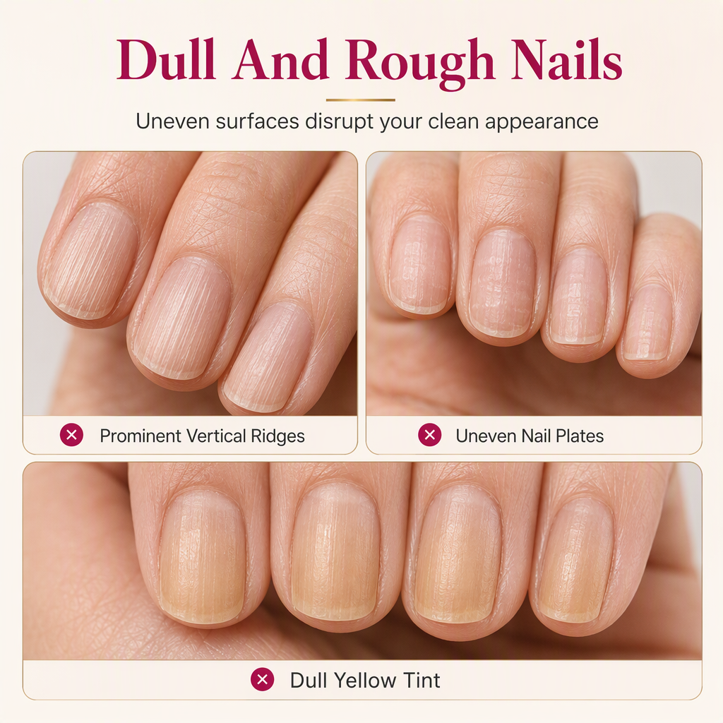 Närbilder av naturlig nagelstruktur och räfflor på nagelytan