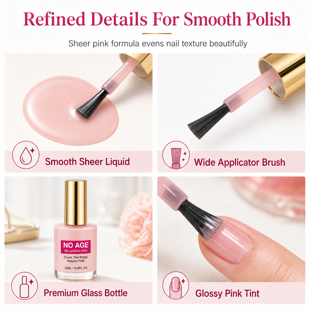 Glansig, nude-rosa nagelfyllare och utjämnande behandling för ojämna naglar, 12 ml