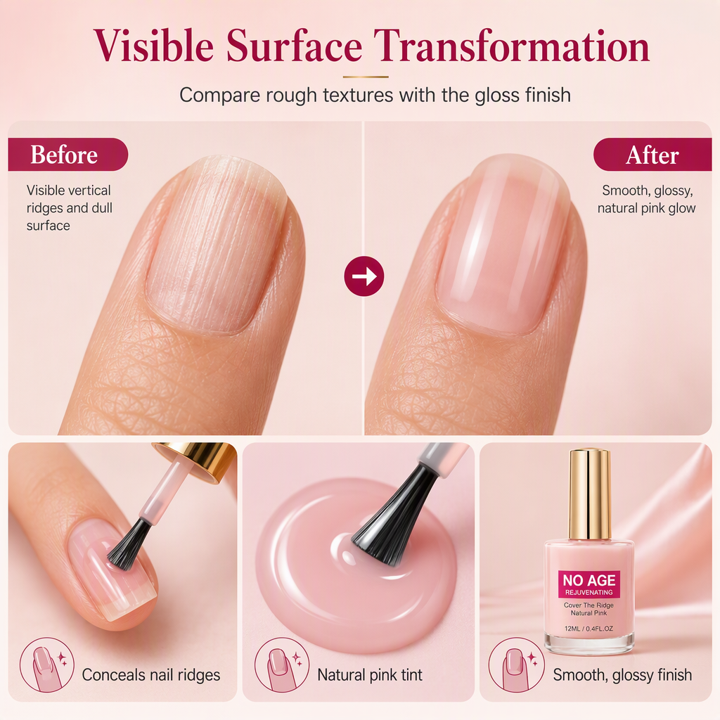 Glansig, nude-rosa nagelfyllare och utjämnande behandling för ojämna naglar, 12 ml