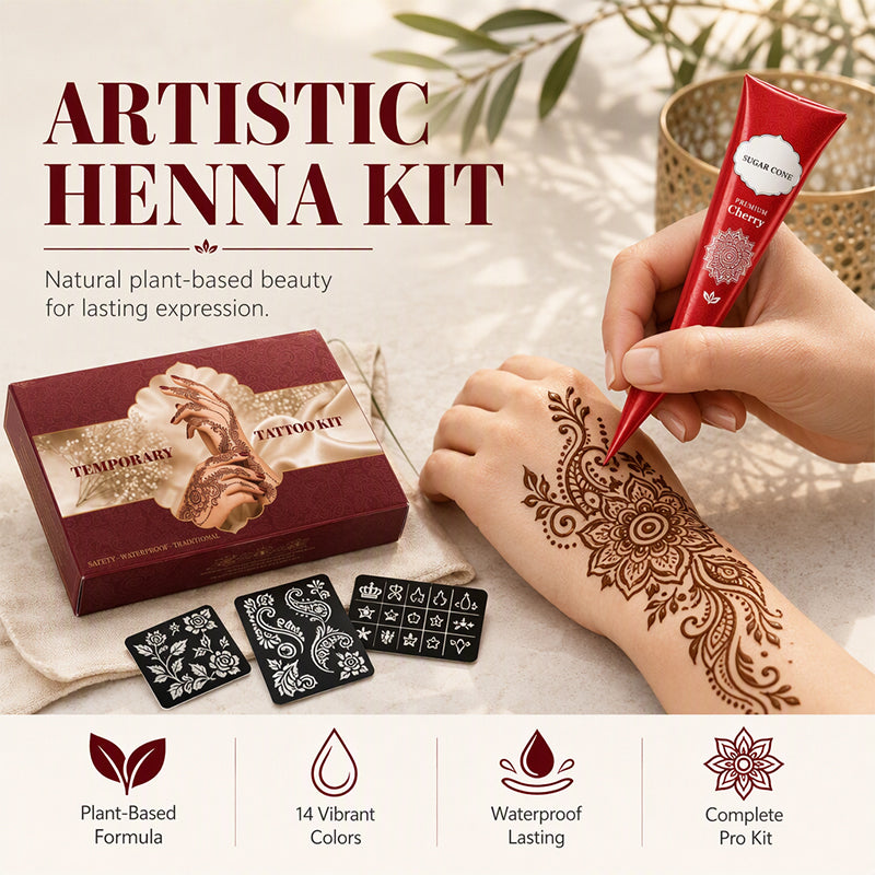 Henna-kit för tillfälliga tatueringar med schabloner