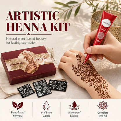 Henna-kit för tillfälliga tatueringar med schabloner