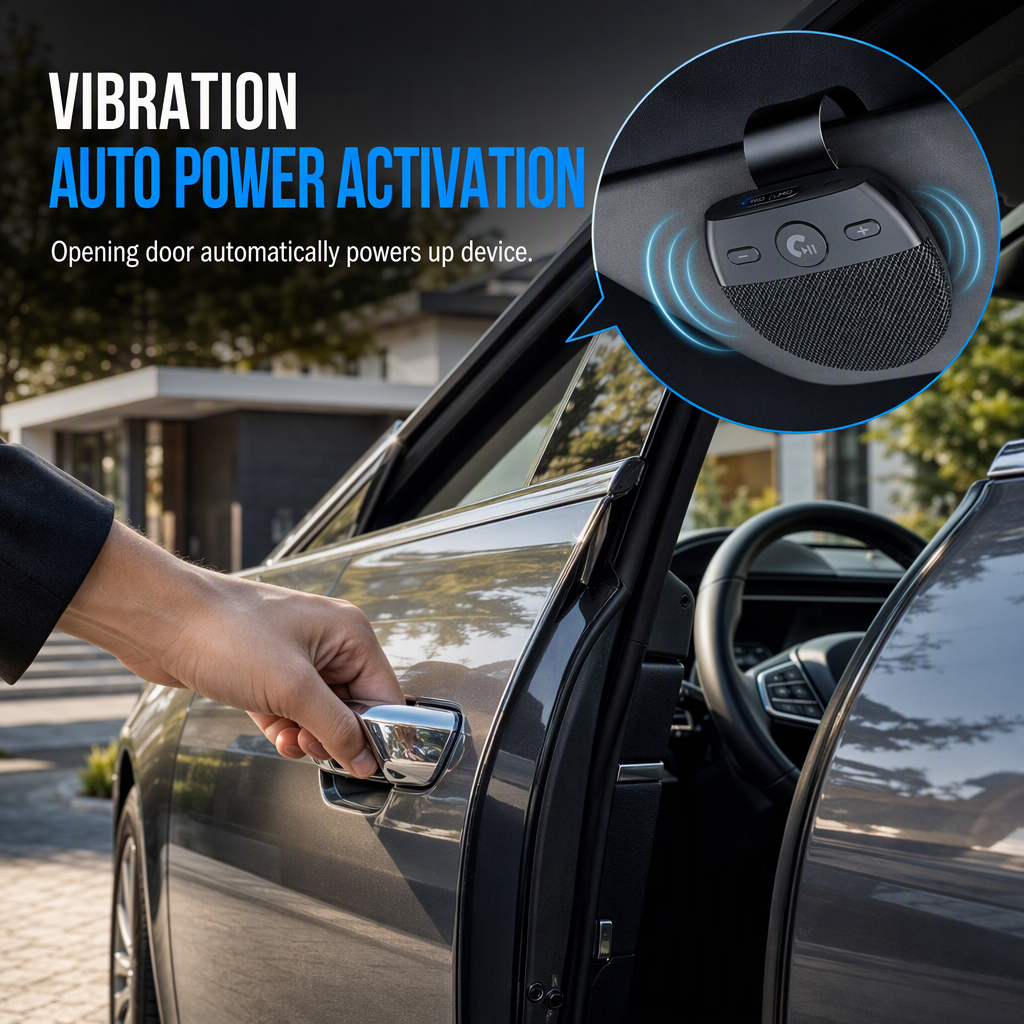 📢📢 50% RABATT🚗SP11 Bluetooth-handsfreehögtalare för bilens solskydd – vibrationsaktiverad automatisk start, A2DP-stöd och röstmeddelande för nummerpresentation
