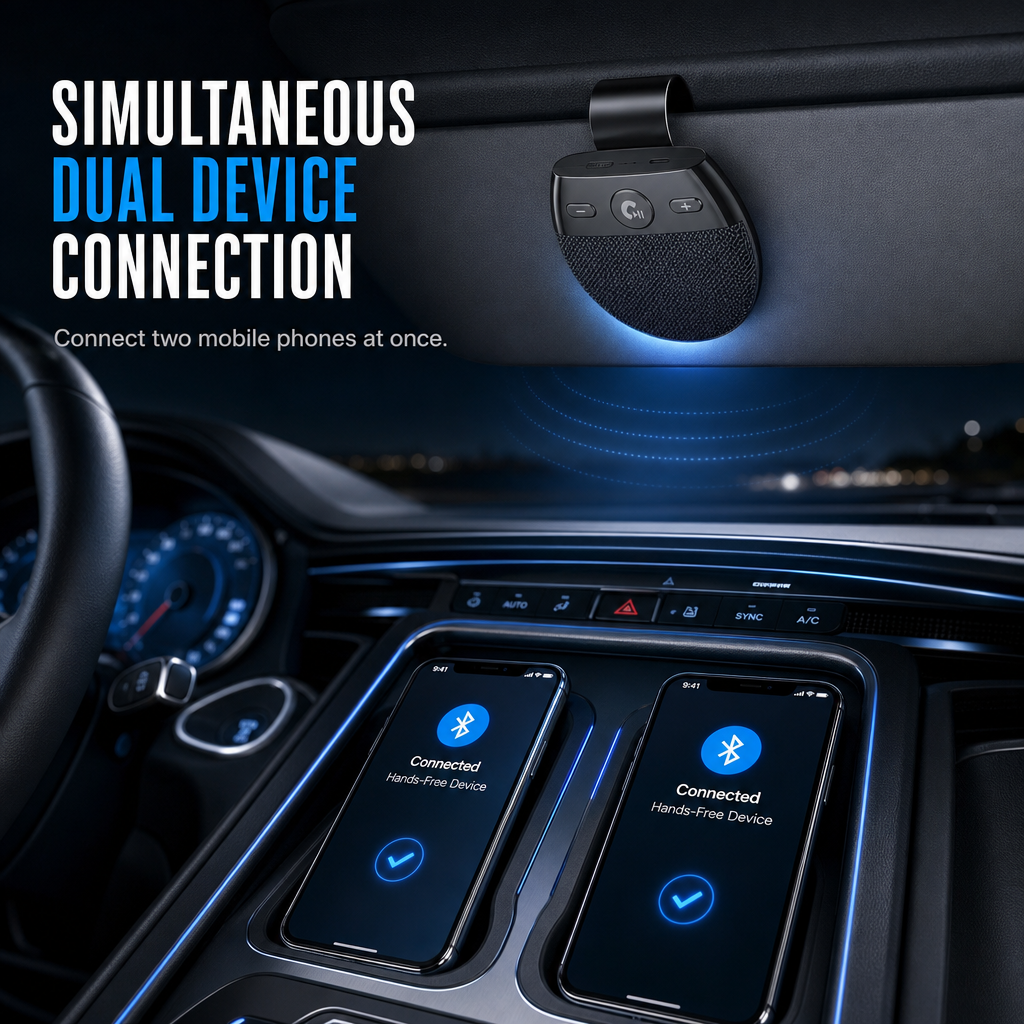 📢📢 50% RABATT🚗SP11 Bluetooth-handsfreehögtalare för bilens solskydd – vibrationsaktiverad automatisk start, A2DP-stöd och röstmeddelande för nummerpresentation