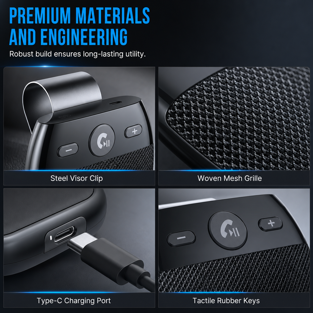 📢📢 50% RABATT🚗SP11 Bluetooth-handsfreehögtalare för bilens solskydd – vibrationsaktiverad automatisk start, A2DP-stöd och röstmeddelande för nummerpresentation