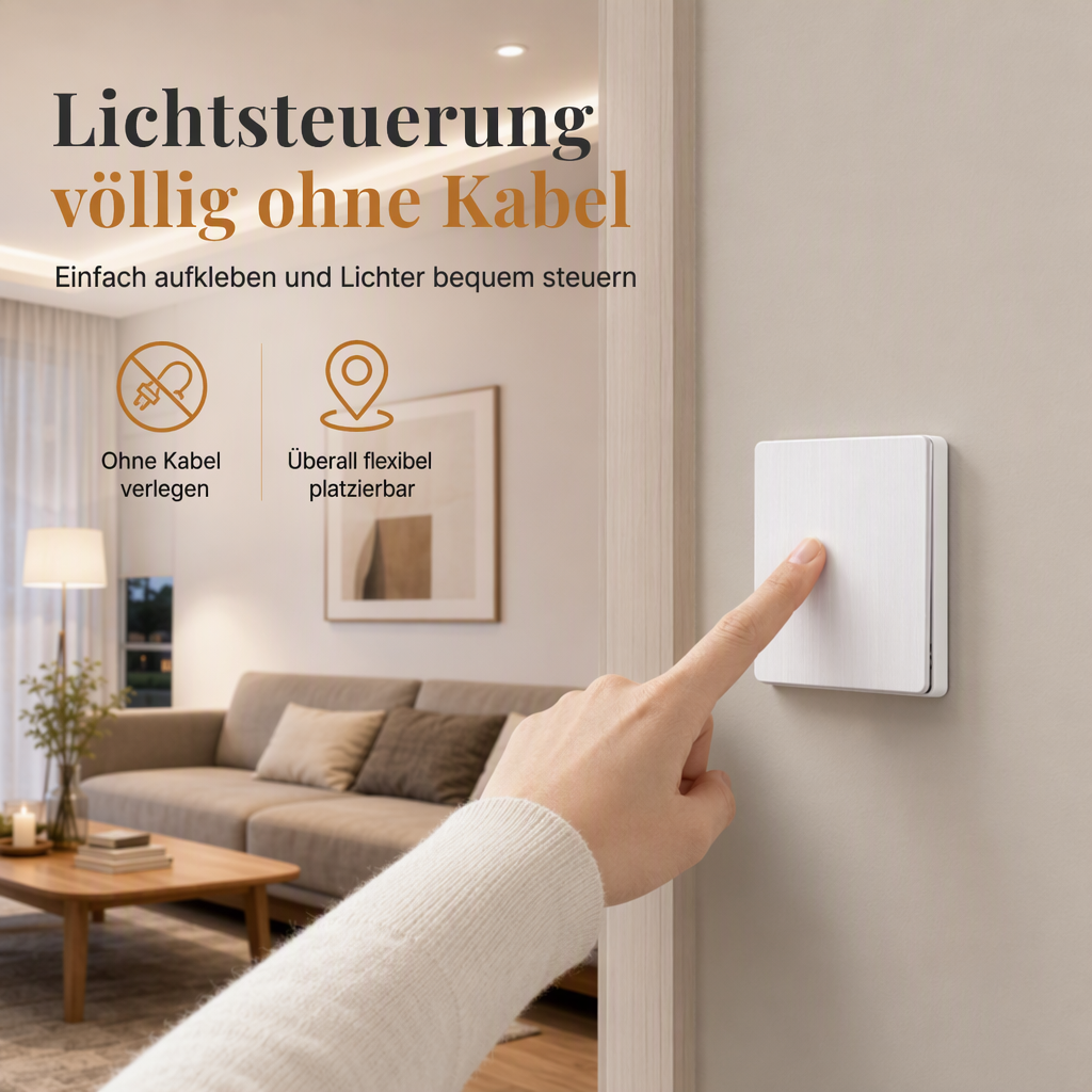 Trådlöst ljusbrytarset utan kabeldragning med självhäftande väggbrytare och mottagare för 220 V hushållslampor
