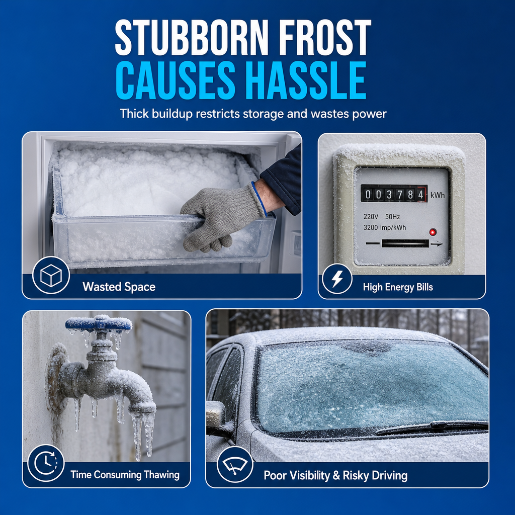 ❄️【Multifunktionell snabbavfrostningsspray】—— Ett sprut, 💨så smälter isen av sig själv – du slipper skrapa isen ur kylskåpet och skrapa isen från bilrutorna! ✨