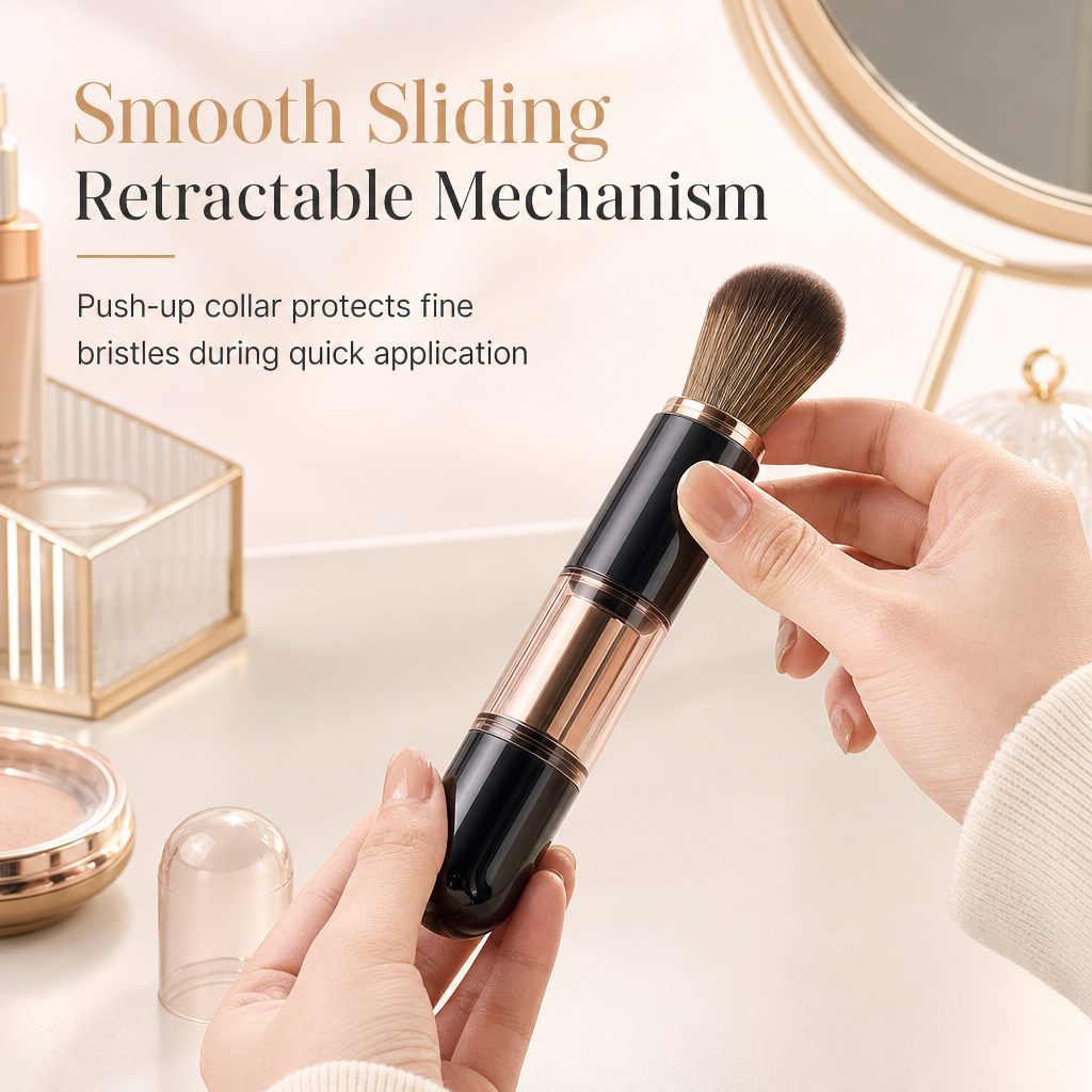 🖌️SISTA REA-DAGEN – 60% RABATT!!📢 Portabel utdragbar makeupborstset – multifunktionellt reseverktyg med puderborste, rougeborste och silikonborste för läppar