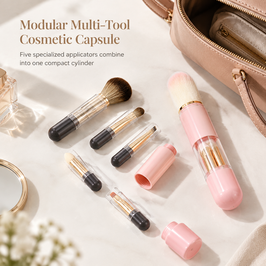 🖌️SISTA REA-DAGEN – 60% RABATT!!📢 Portabel utdragbar makeupborstset – multifunktionellt reseverktyg med puderborste, rougeborste och silikonborste för läppar