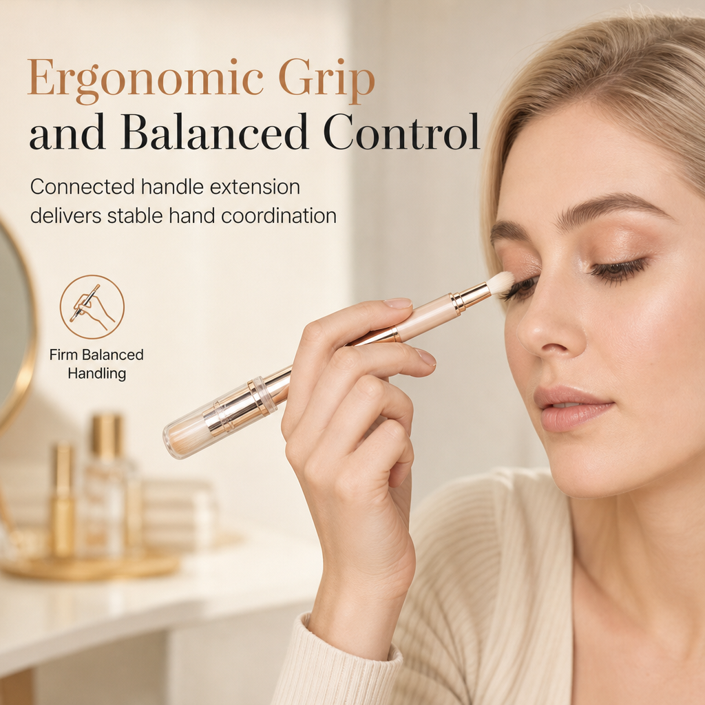 🖌️SISTA REA-DAGEN – 60% RABATT!!📢 Portabel utdragbar makeupborstset – multifunktionellt reseverktyg med puderborste, rougeborste och silikonborste för läppar