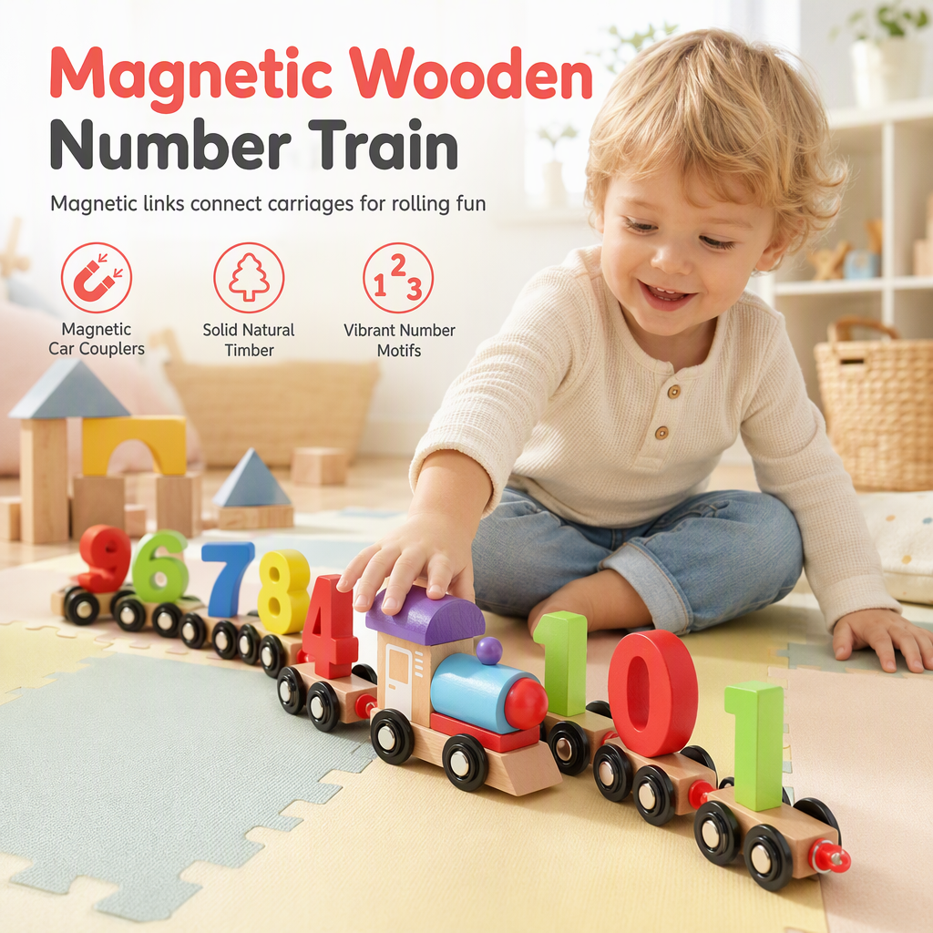 🚂 Magnetiskt siffertåg för barn | Pedagogisk byggleksak för lärande genom lek