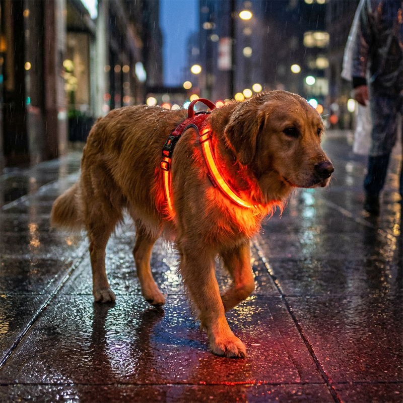 LED-lysande hundsele för promenader i mörker