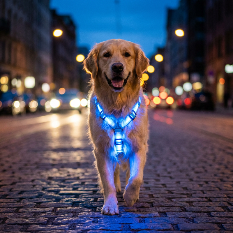 LED-lysande hundsele för promenader i mörker