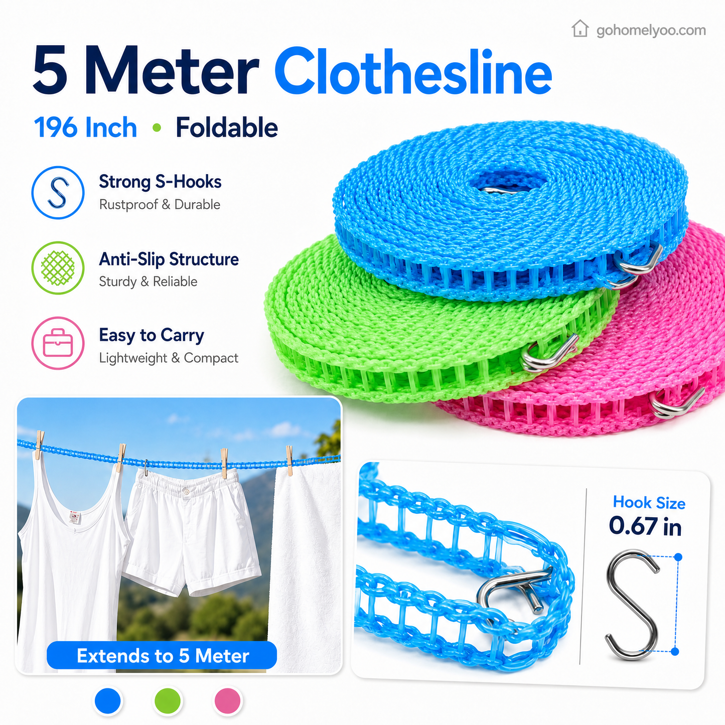 💥 KÖP 1 FÅ 1 GRATIS 🔗 Vindtät halkfri tvättlina 👕 Slipp tvättkaos i blåst 🌬️